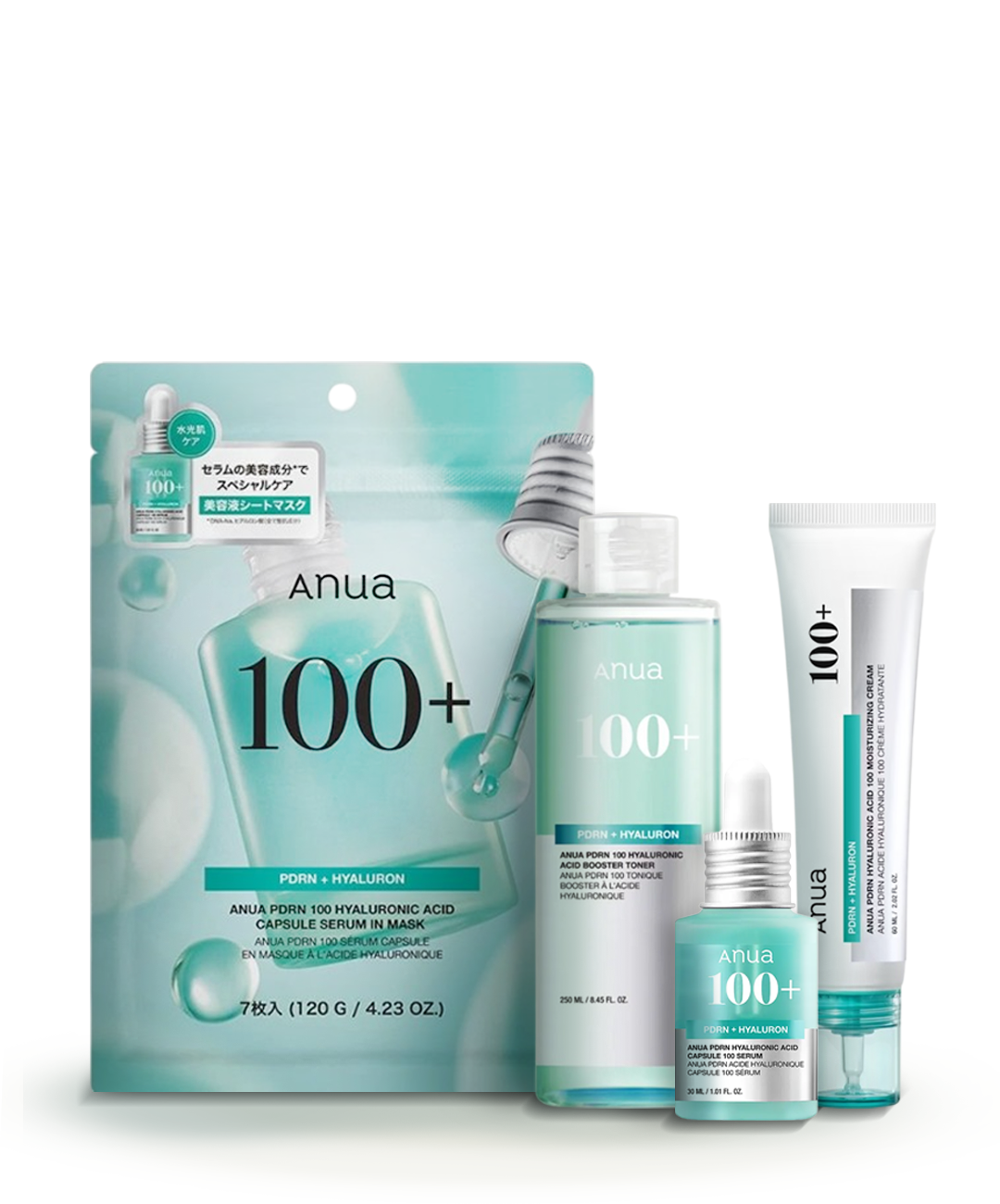 Anua Kit PDRN y ácido hialurónico de 4 pasos (toner, mascarilla, serum y crema)